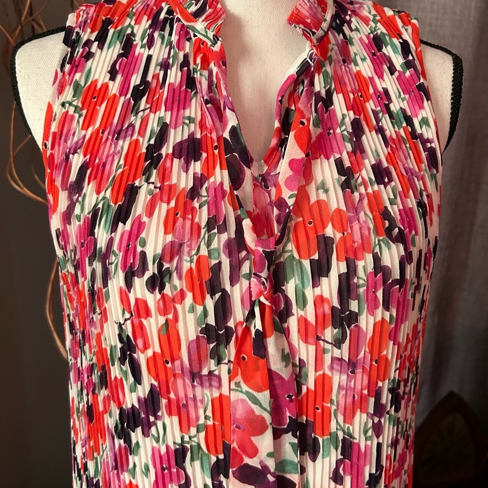 DKNY Multicolor Floral Pleated Sleeveless Dress, Size 4